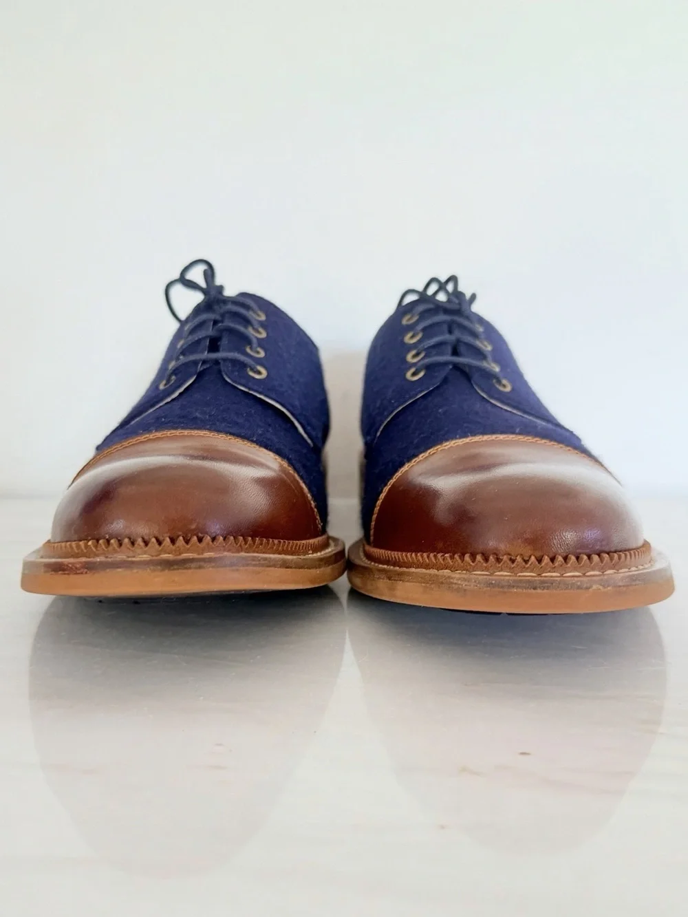Vintage Foundry Co Dante Cap Toe Oxford Shoes Men’s 10 Blue Suede Brown Leather